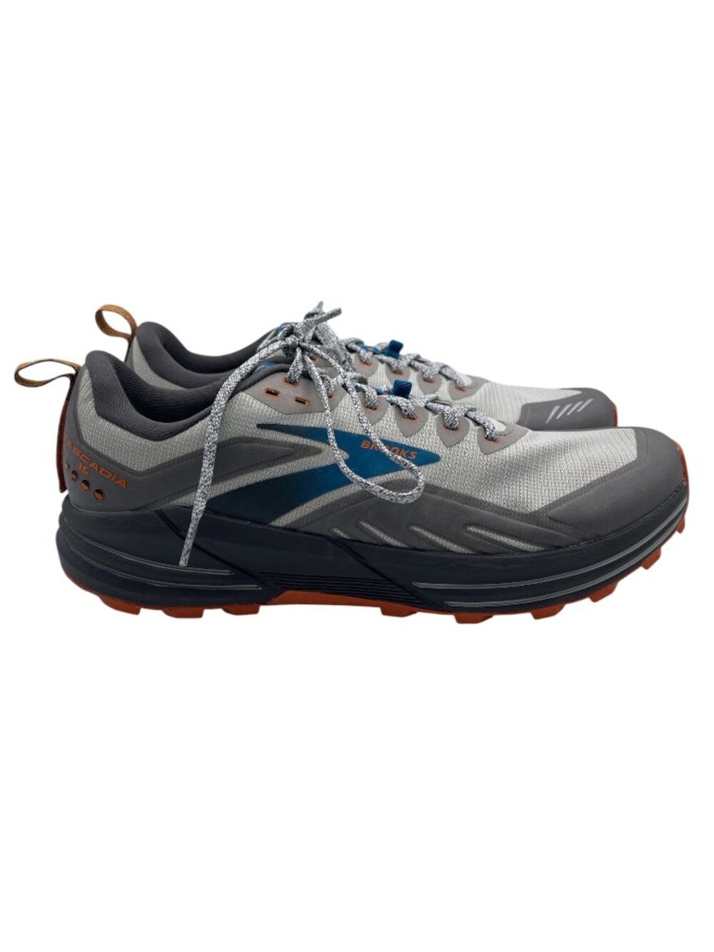 MEN’S BROOKS CASCADIA 16 GREY/ORANGE TRAIL RUNNING SHOES SZ 12.5